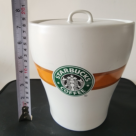 Starbucks Ceramic Cookie Jar w/ Lid Coffee Canister Storage Off White Logo 7.5" - Picture 8 of 8